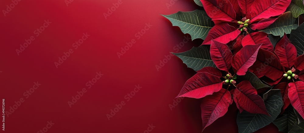 Poster beautiful christmas arrangement featuring a poinsettia on a colored background. with copy space imag