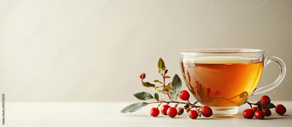 Aufkleber Herbal tea made from rose hips in a cup on a light background Side view. with copy space image. Place for adding text or design