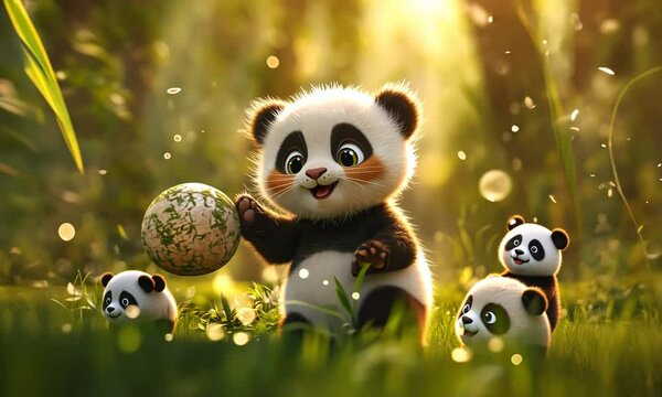Adorable 3D animation of a playful panda