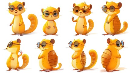 Naklejka premium A collection of cute, animated squirrels in various poses and styles, wearing glasses.