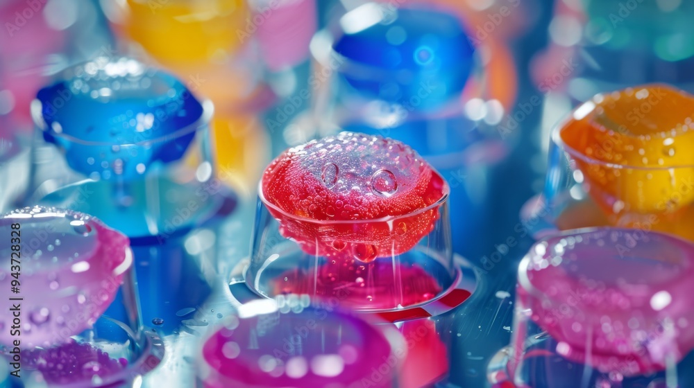 Poster brightly colored stem cells in a sterile lab setting