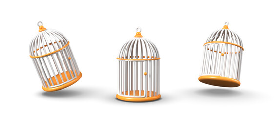 Round high wire birdcage. Vector hanging cage in vintage style