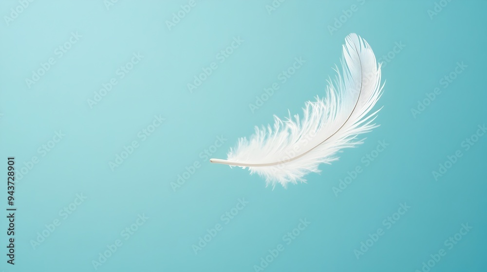 Poster delicate feather gracefully floating in the air symbolizing lightness and tranquility with ample cop