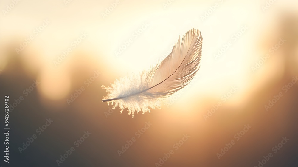 Poster a single feather floating gently and gracefully in the air symbolizing lightness weightlessness and 