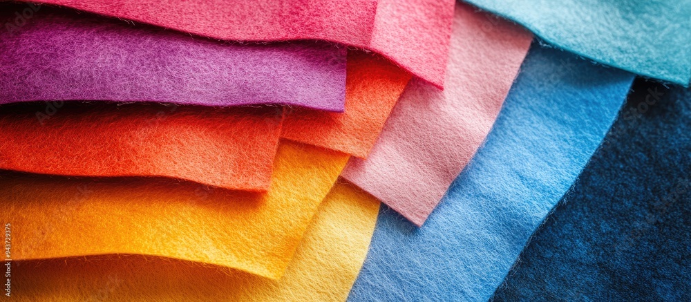 Poster top view shot of multicolored felt sheets with copy space
