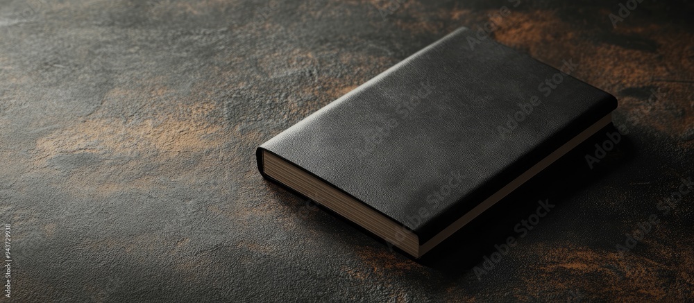 Aufkleber Notebook resting on the leather surface. with copy space image. Place for adding text or design