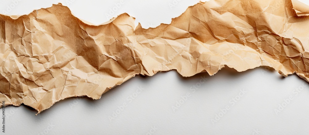 Fototapete torn kraft paper with curled edges set against a white background. with copy space image. Place for adding text or design