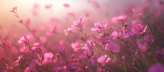 Lovely blooming pink wildflower fabric. with copy space image. Place for adding text or design