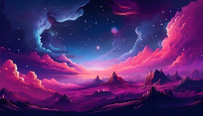 Fototapeta premium Pixelated Nebula Glow - A simple pixel art scene featuring a vibrant nebula with soft clouds of gas. Game design galaxy poster. Graphic art 8 bit illustration poster