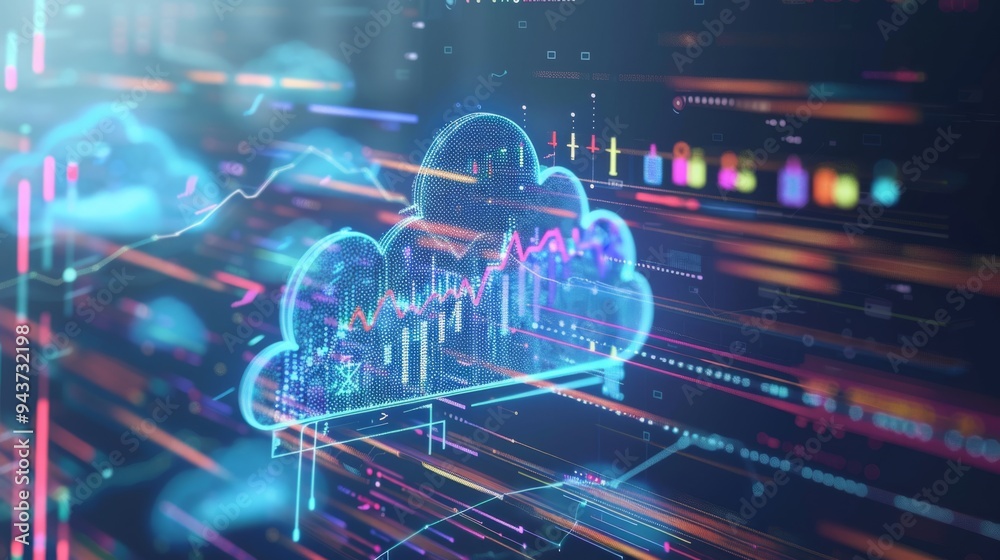 Aufkleber cloud technology icons with growth analytics