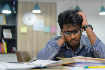 Frustrated Student Studying Late at Night
