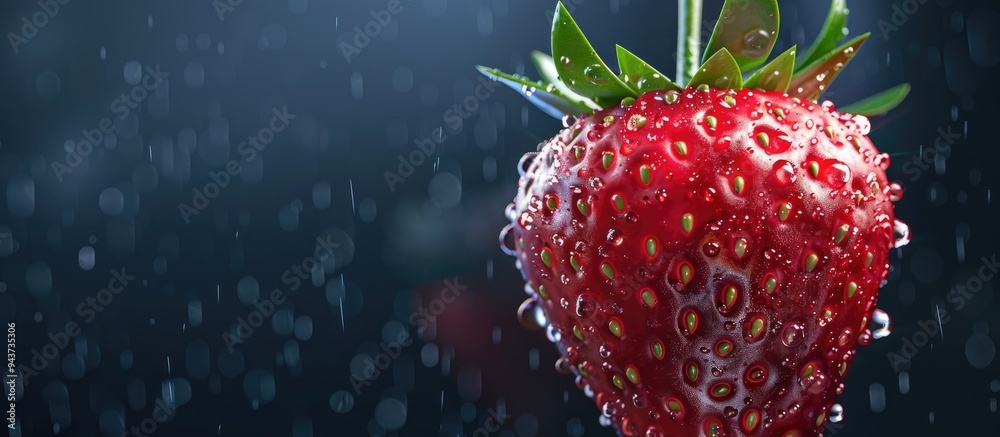 Leinwandbilder close up of strawberry fruit against a dark background. with copy space image. place for adding text