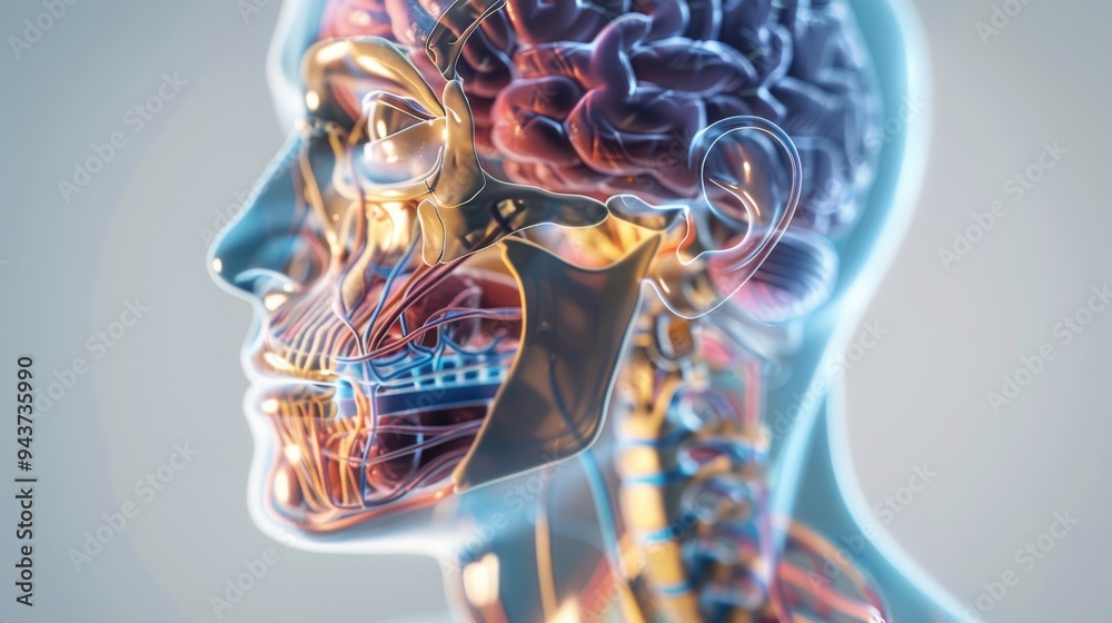 Poster detailed view of human endocrine system close-up photo with clean background --ar 16:9 job id: aac58