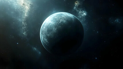 Obraz premium A single, blue, icy planet in a star field.