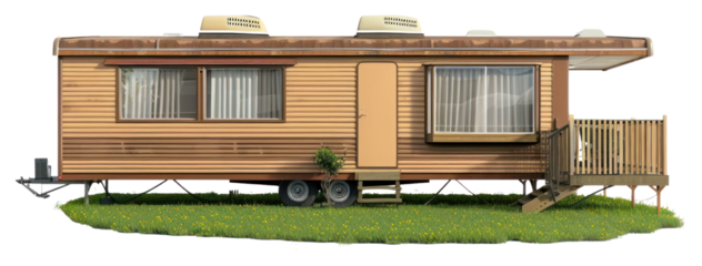 PNG  Vintage mobile home on grass