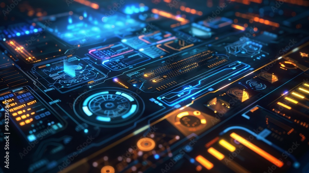 Poster Digital cloud computing interface with holographic elements