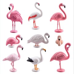 Obraz premium A collection of pink flamingo figurines in various poses and styles.