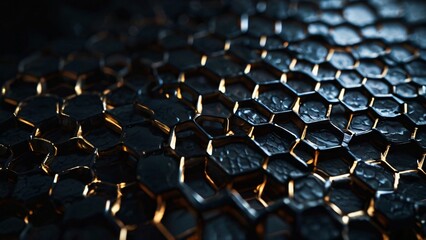Fototapeta premium The intricate design features a dark textured background adorned with glowing honeycomb shapes, creating a captivating interplay of light and shadow