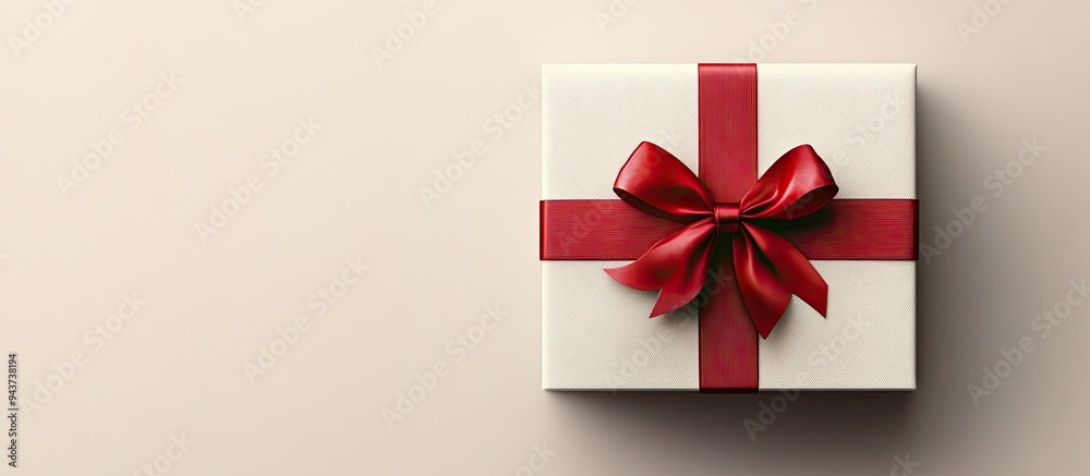 Poster Art wedding gift box with a red bow. with copy space image. Place for adding text or design