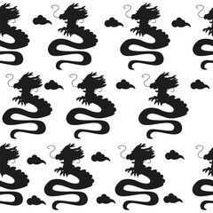 Seamless silhouette pattern Chinese new year with character dragons