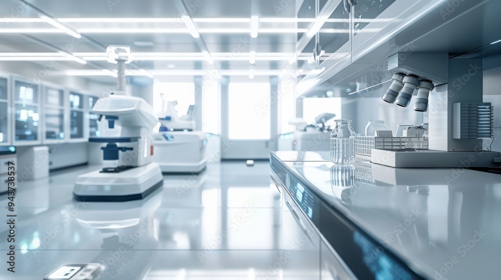Poster Empty laboratory with sleek countertops and high-tech instruments
