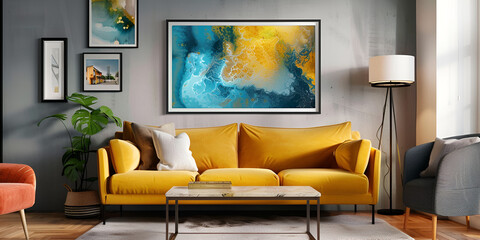 Mockup of an empty and blank frame frame horizontal oriented frame ratio 169 as a TV The lighting with white background