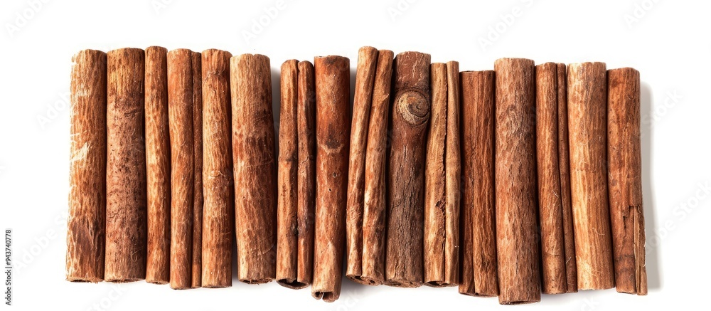 Leinwandbilder Top view of aromatic cinnamon sticks isolated on white Cinnamon on a white background cutout Top view. with copy space image. Place for adding text or design
