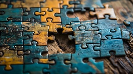 Incomplete jigsaw puzzle with one piece missing representing an unfinished concept idea or problem that requires a solution  The missing piece symbolizes potential opportunity