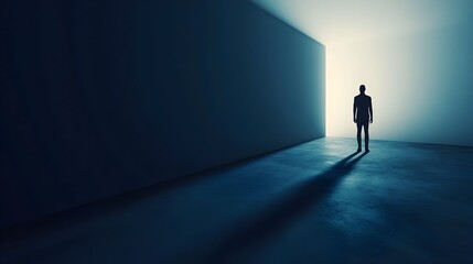 Human Figure Stepping Out of Shadow Symbolizing Self Revelation and Personal Growth  Minimalist Surreal Concept Representing Transformation and Emergence of Hidden Potential