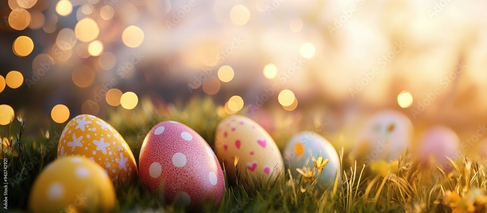 Aufkleber Festive backdrop featuring Easter eggs. with copy space image. Place for adding text or design