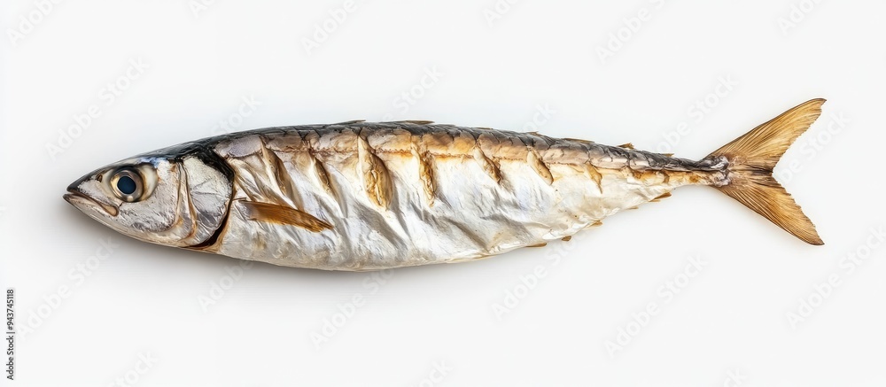 Fototapete Dried Atka mackerel on a white background top view. with copy space image. Place for adding text or design