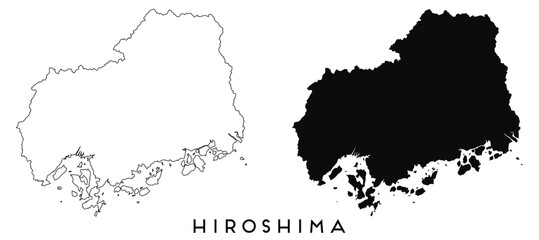 Hiroshima map outline and black silhouette vector