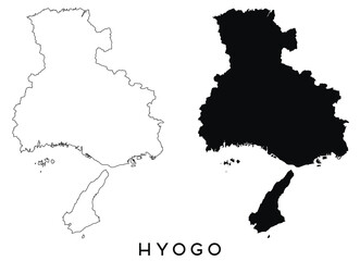 Hyogo map outline and black silhouette vector