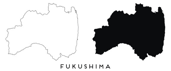 Fukushima map outline and black silhouette vector