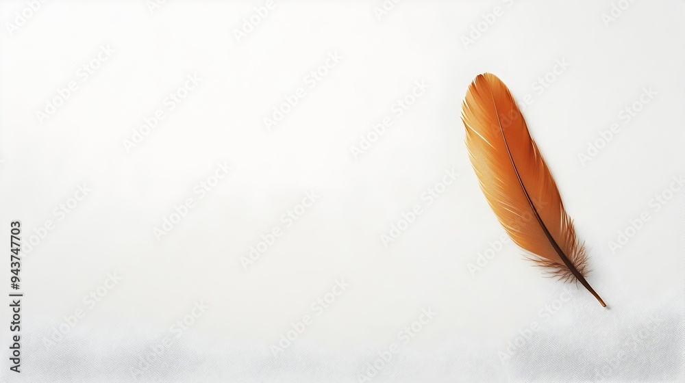 Poster visually captivating close up of a single delicate feather resting on a clean pristine white surface