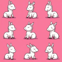 A playful pattern of cartoon unicorns on a pink background.