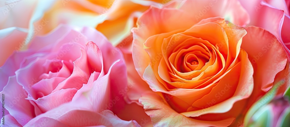 Wall mural floral holiday card featuring stunning roses captured in close up macro photography on the table. wi