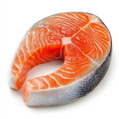 Raw Salmon Steak Isolated on White Background.