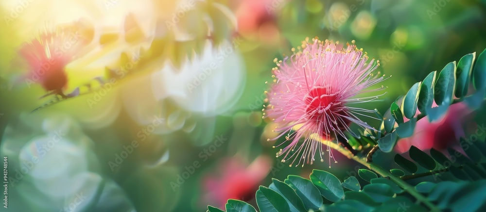 Poster soft focus on the mimosa pudica flower known as the sensitive or sleepy plant found in the brazilian