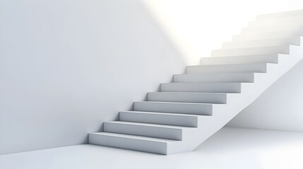 Elegant and Minimal White Staircase Design with a Single Highlighted Step and Ample Copy Space for Graphic Elements or Text Overlay