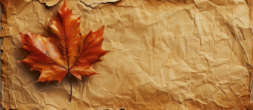 Poster An aged empty sheet of paper resting on vibrant maple leaves Thanksgiving fall season. with copy space image. Place for adding text or design