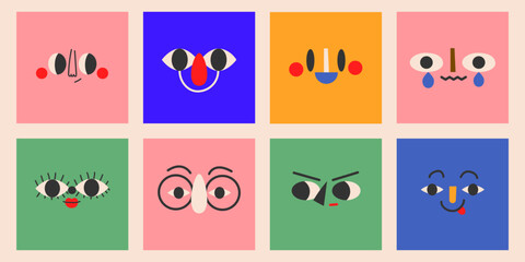 Portraits of diverse people.Cute funny characters. Cartoon, minimal, abstract contemporary style. Avatar, icon templates. Hand drawn Vector isolated illustrations EPS10