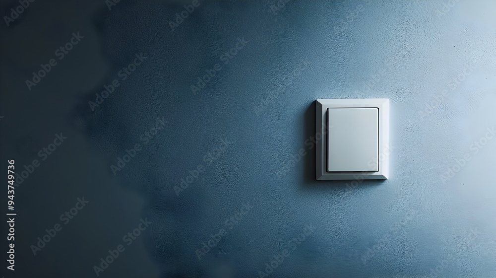 Poster minimalist light switch mounted on a bare minimalist wall with copy space for text overlay or design