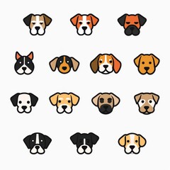Cute Dogs Set, Pet Animal Symbols, Hand Drawn Puppy Icons Silhouettes, Funny Dog Character