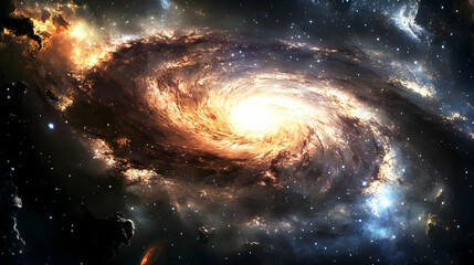 Obraz premium A stunning spiral galaxy with a bright core and surrounding stars.