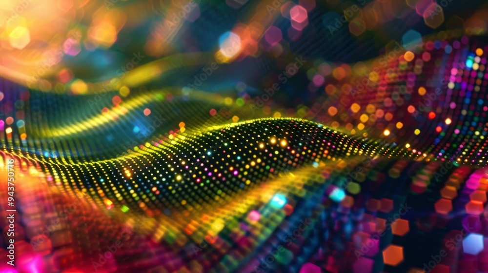 Aufkleber Quantum computing grid with colorful waves