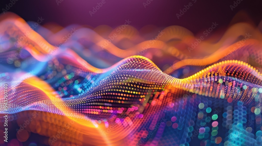 Poster Quantum computing grid with colorful waves