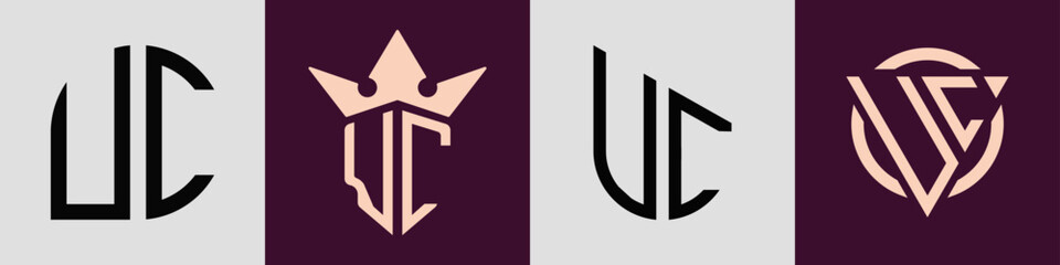 Creative simple Initial Letters UC Logo Designs Bundle.