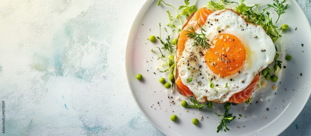 Fototapete egg breakfast nutritious and healthy meal featuring eggs a salmon and avocado sandwich and sprouted 