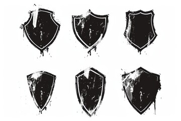 Graffiti heraldic shields symbols, black graffiti spray shields collection isolated